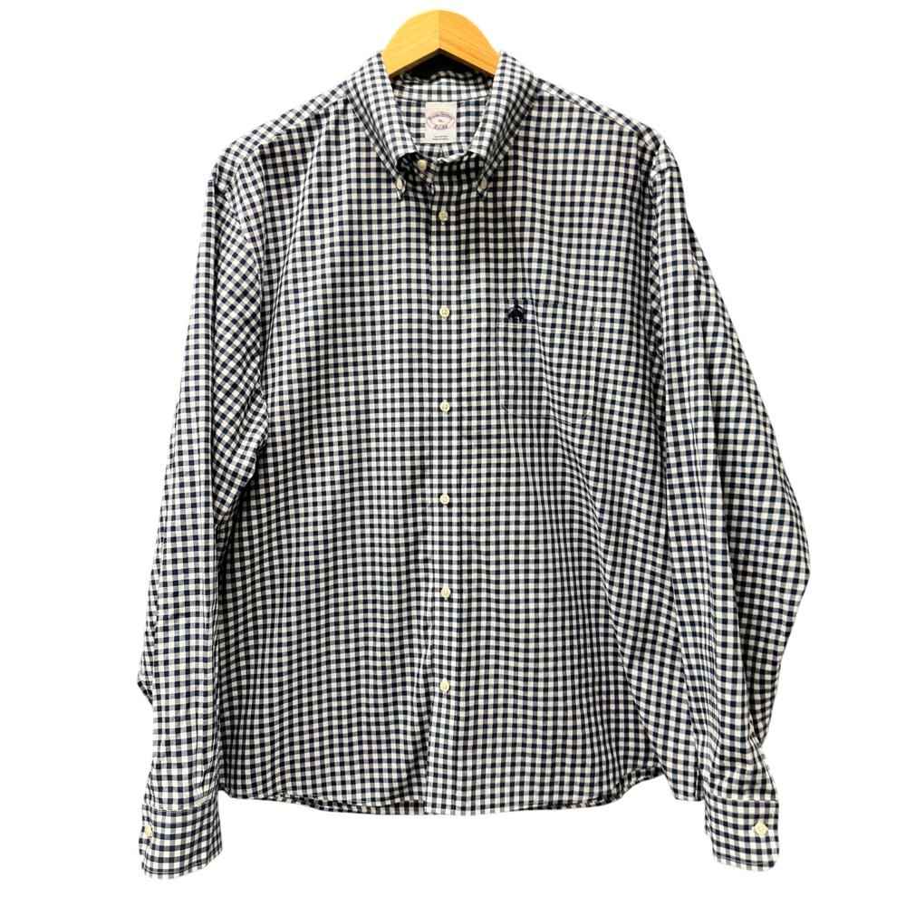 Brooks Brothers Shirt Mens XL‎ Blue White Gingham Button Down Coastal Cotton